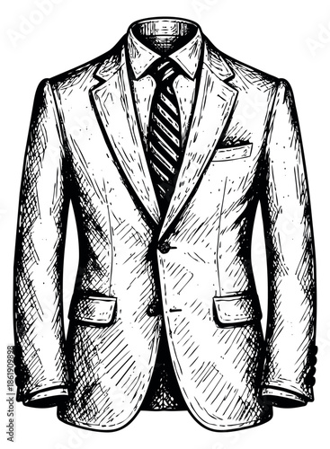 Hand drawn illustration of a men's suit jacket depicting formal business attire for elegance and fashion