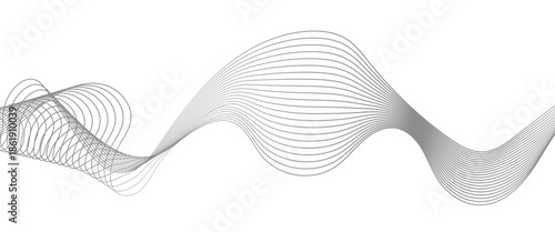 Minimalist Abstract Gray Wave Line Vector Design on White Background Featuring Smooth Curves, Linear Motion, and Contemporary Visual Aesthetics.