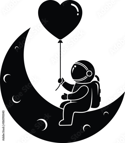 Astronaut in moon with heart balloon