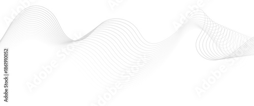 Minimalist Abstract Gray Wave Line Vector Design on White Background Featuring Smooth Curves, Linear Motion, and Contemporary Visual Aesthetics.
