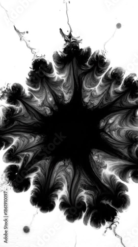 Wallpaper Mural Abstract black ink spreading in floral-like design on a white background Torontodigital.ca