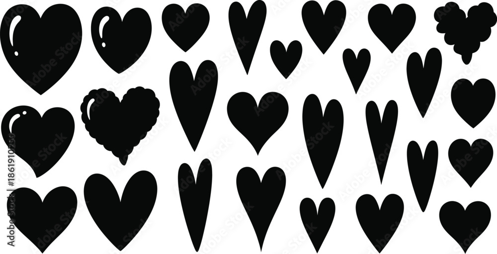 Fototapeta premium Collection of black heart shapes