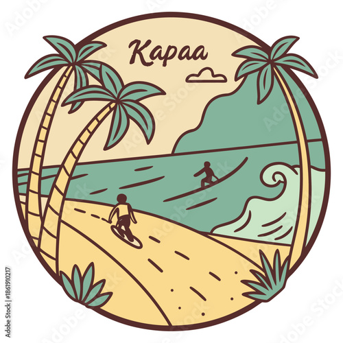 Kapaa Hawaii Surfing Beach Vintage Badge