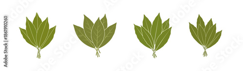 Set of four green stylized leaves, symbolizing growth, nature, and freshness, perfect for eco-friendly and botanical designs