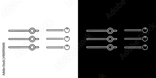 Control sliders with three adjustment knobs, two on white background and one on black background, representing user interface settings