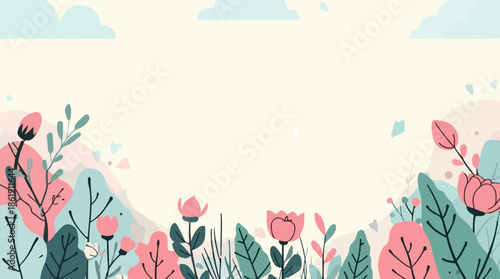 Vector template featuring a repeating plum flower motif pattern in a modern flat design style with simplified shapes and bold lines 
