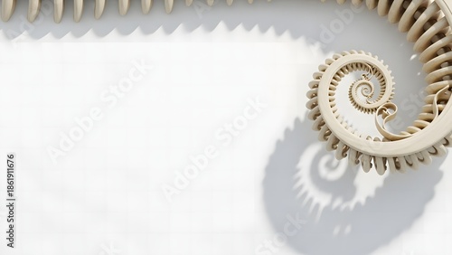 A captivating close up showcases a nautilus shell casting an intriguing spiral shadow upon a pristine white surface