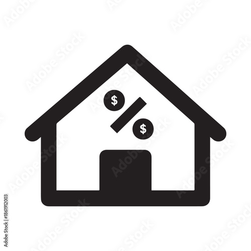 Real estate house icon with dollar percentage symbol for mortgage and tax finance.