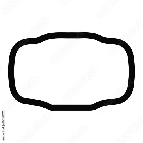 A black vector illustration of a blank speech bubble frame on paper next to business objects like computer glasses and a cable held by a hand design