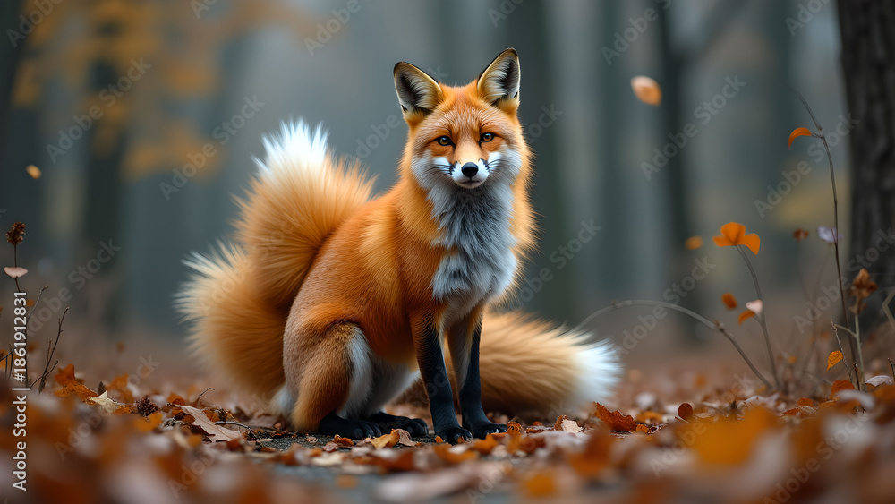 Fototapeta premium Red fox in autumn forest