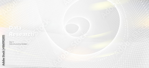 Abstract white technology background vector with digital grid spiral. Futuristic big data flow concept for scientific research and ai analysis. Geometric web structure pattern.