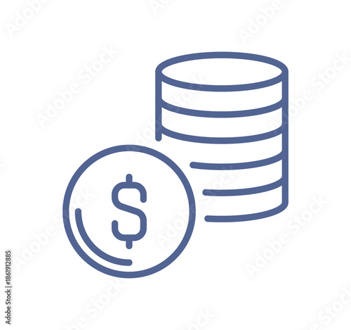 Stacked coins with dollar symbol icon, savings and wealth accumulation, investment capital growth, financial assets and money management line flat vector illustration.