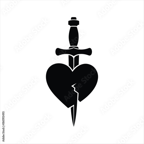 Black silhouette of a dagger piercing through a heart tattoo design