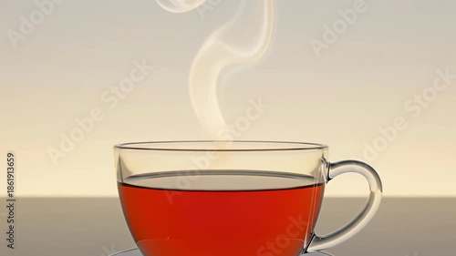 Wallpaper Mural Steaming cup of tea on table a minimalist composition with warm tones Torontodigital.ca