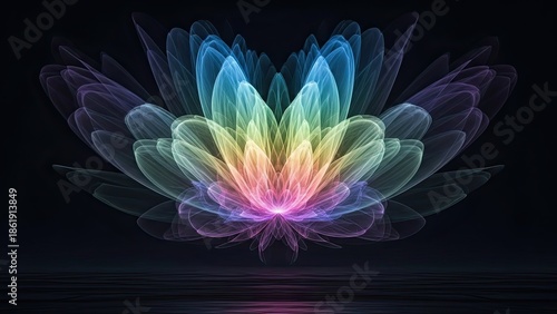 Vibrant multicolored abstract floral pattern with layered luminous petal design for digital art