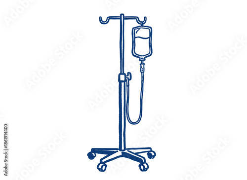 IV drip stand doodle.Hand drawn infusion pole.Medical therapy sketch.Healthcare equipment icon.Hospital treatment vector