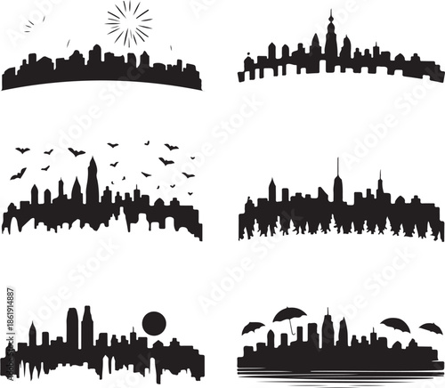 city skylines with various silhouettes and backgrounds