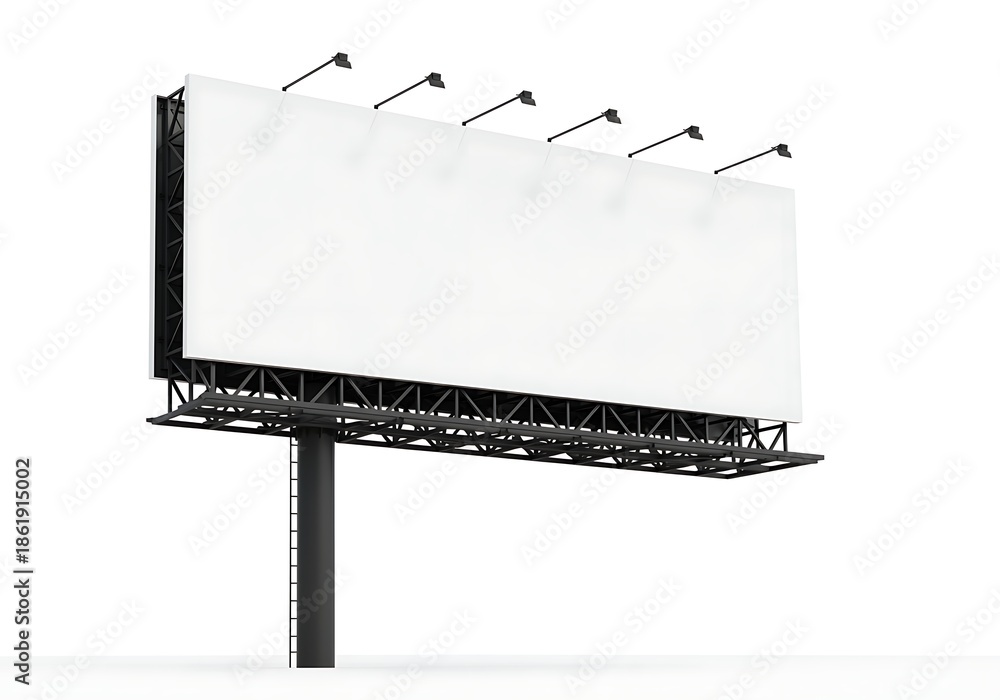 Obraz premium Large blank billboard with metal structure and spotlights on white background advertising display