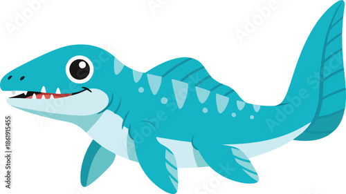 Cartoon blue mosasaur or marine reptile illustration on white background