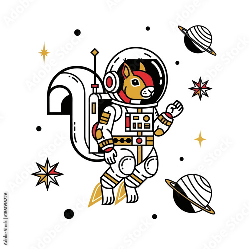 Cartoon Cat in Space Suit Astronaut.