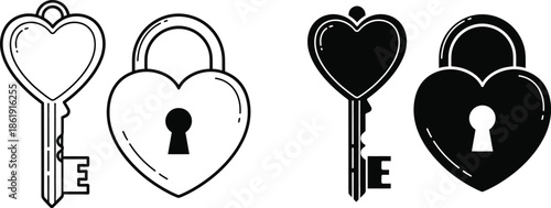Heart shaped locks and keys in black and white