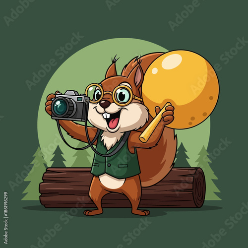 Cartoon Squirrel Holding Camera and Paintbrush.