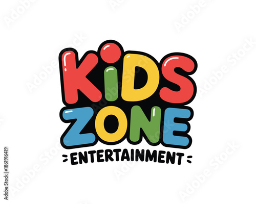 Colorful "Kids Zone Entertainment" logo with playful font and bright colors.
