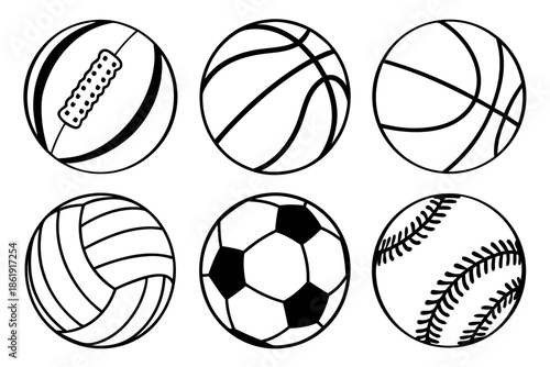 Collection of various sports balls isolated on white background, Vector