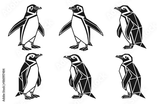 Geometric penguin illustrations isolated on white background, Vector