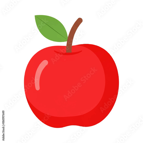 A simple 2D flat icon of a red apple with a green leaf and a brown stem, isolated on a white background