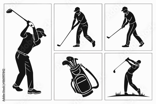 Golfers in action isolated on white background, Vector