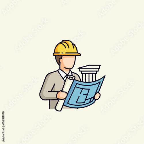 Architectural Blueprint Reading by a Construction Worker in a Hard Hat