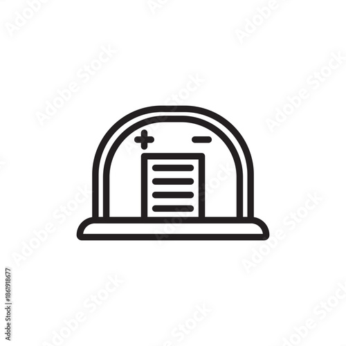 Industrial bunker icon featuring a reinforced dome structure with a secure entrance, symbolizing tactical storage, hazard protection, military defense, and high-security facility infrastructure.