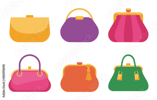 Vibrant collection of stylish handbags in various colors and shapes
