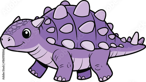 Cartoon illustration of a purple armored dinosaur with spikes