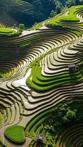 Wallpaper Mural Stunning aerial view of vibrant green rice terraces in the mountains. Torontodigital.ca