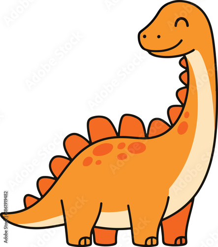 Cartoon orange dinosaur with orange back plates smiling isolated on white