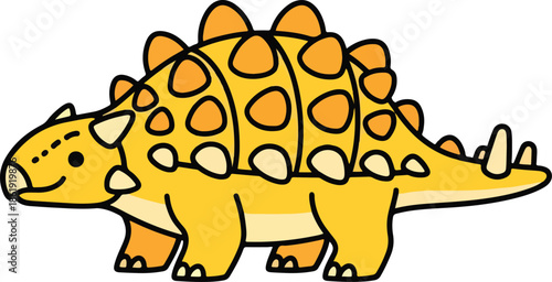 Cartoon yellow ankylosaur dinosaur illustration with orange spots