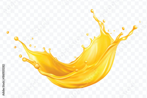 realistic 3d dynamic yellow or mango liquid juice splash in curve style isolated on transparent background	
