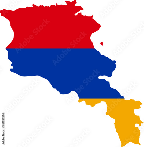 Map of Armenia filled with its national flag colors a patriotic symbol for travel and national identity isolated on white background