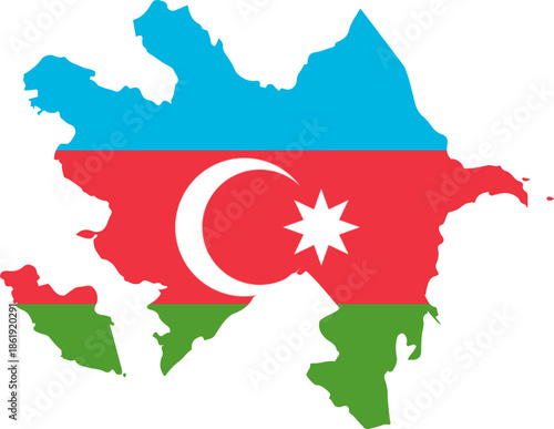 Map of Azerbaijan filled with its national flag colors and symbols a patriotic graphic representation for national identity and travel