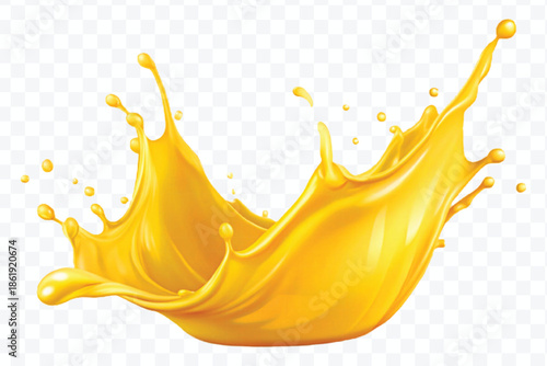 realistic 3d dynamic yellow or mango liquid juice splash in curve style isolated on transparent background	

