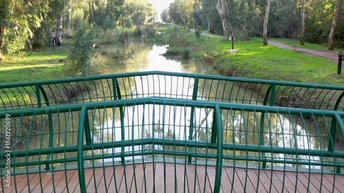 Aerial view of Naaman stream on a sunny day in northern Israel
