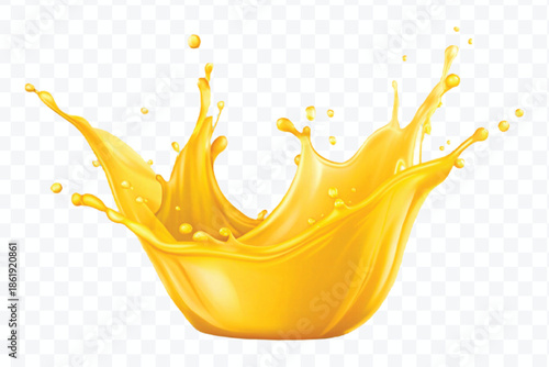 realistic 3d dynamic yellow or mango liquid juice splash in curve style isolated on transparent background	
