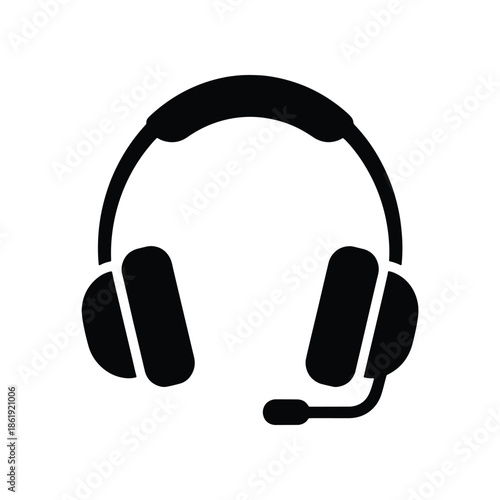 Black silhouette of a headset with microphone for communication and gaming