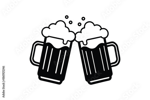 Two Clinking Drink Mugs Silhouette Illustration with Foamy Splash Isolated Design