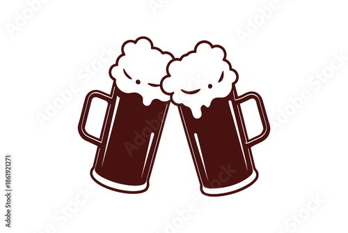 Two Clinking Drink Mugs Silhouette Illustration with Foamy Splash Isolated Design