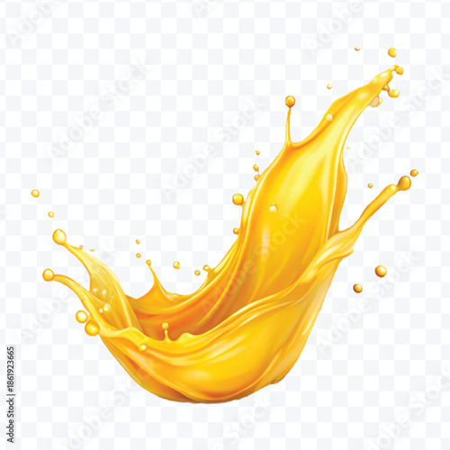 realistic 3d dynamic yellow or mango liquid juice splash in curve style isolated on transparent background	
