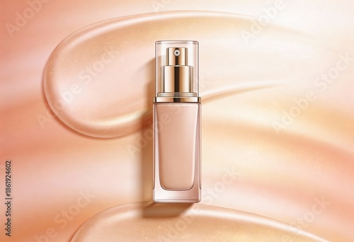 Luxury Liquid Foundation Bottle on Champagne Pastel Gradient Background