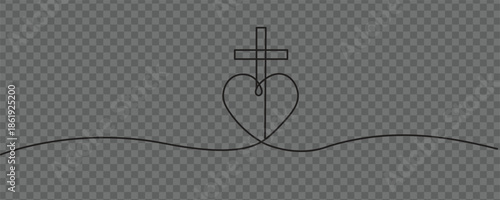 Chirstan Church symbol on love shape in single line art